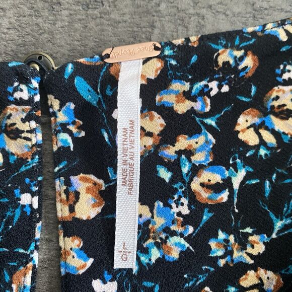 Free People Mini Dress‎ Womens Large Black Floral Long Sleeve Stretch Ladies - Picture 4 of 16